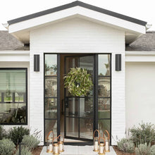 Load image into Gallery viewer, Lifestyle shot of PINKYS Air 5 single flat top black steel door w/ sidelights