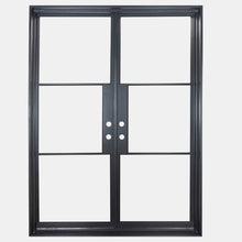 Load image into Gallery viewer, Black double opening steel door with 6 tempered glass held by dividers for Patio or entry door - PINKYS