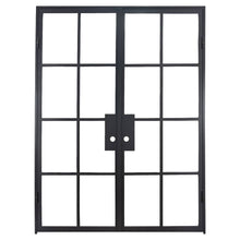 Load image into Gallery viewer, Double Flat Black Steel Door with Removable Threshold for entry doors, patio and french doors. Comes with Polyurethane dual foam weather stripping inside each frame, and 8 tempered single pane glass on each door - PINKYS