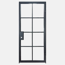 Load image into Gallery viewer, Single Flat Black Steel Door with Removable Threshold for entry doors, patio and french doors. Comes with Polyurethane dual foam weather stripping inside each frame, and 8 tempered single pane glass on each door - PINKYS