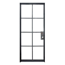 Load image into Gallery viewer, Single Flat Black Steel Door with Removable Threshold for entry doors, patio and french doors. Comes with Polyurethane dual foam weather stripping inside each frame, and 8 tempered single pane glass on each door - PINKYS