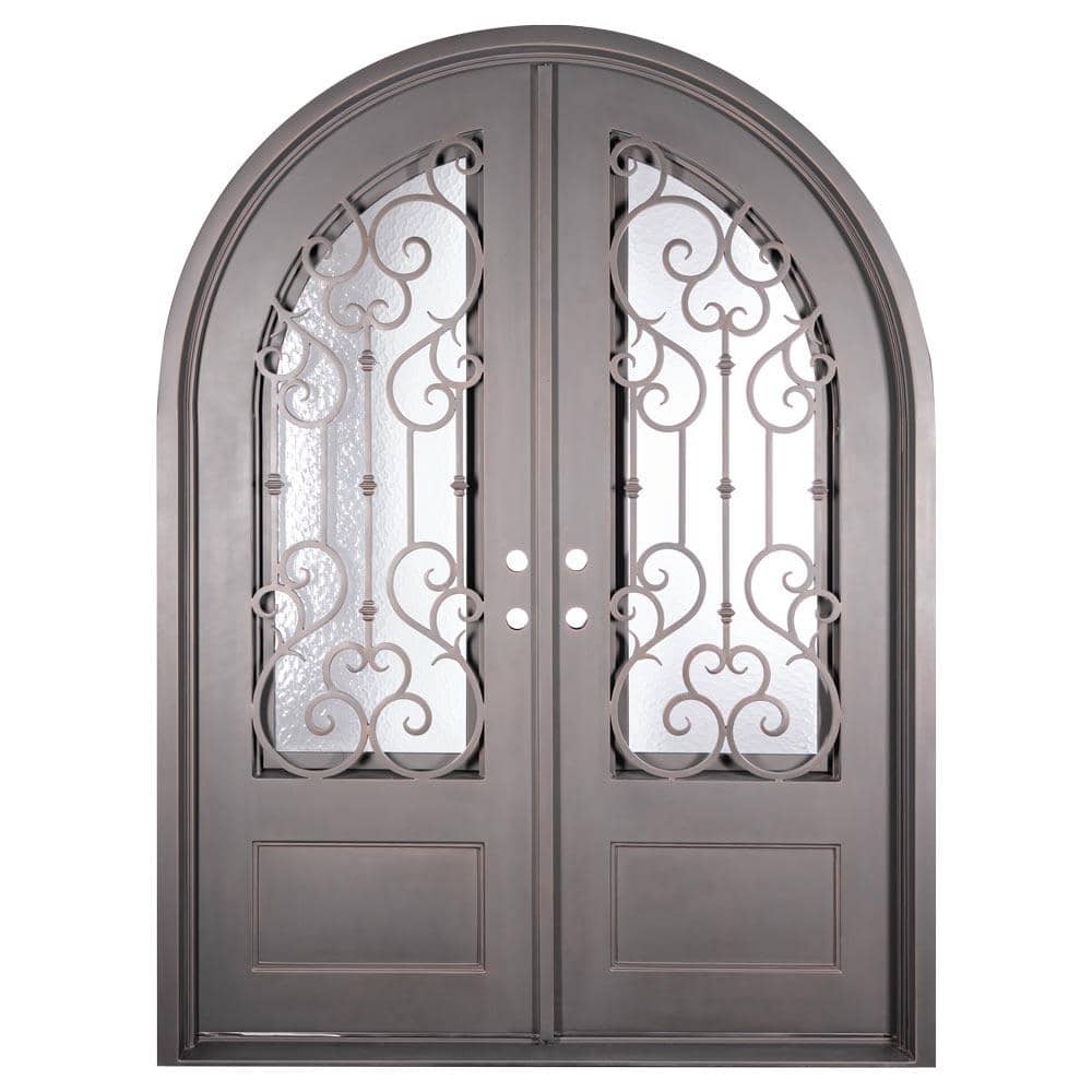 Full Arch Top Wrought Iron Front Double Door with Glass