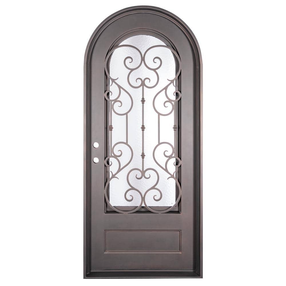 Full Arch Top Wrought Iron Front Single Door with Glass