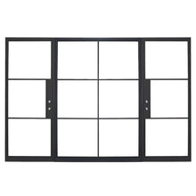Load image into Gallery viewer, Dual single opening steel doors and fixed middle panle with 12 tempered glass panes held by dividers for Patio or entry door - PINKYS