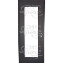 Load image into Gallery viewer, Single entryway door with a full length pane of glass and a thick iron frame. Door is thermally broken to protect from extreme weather.
