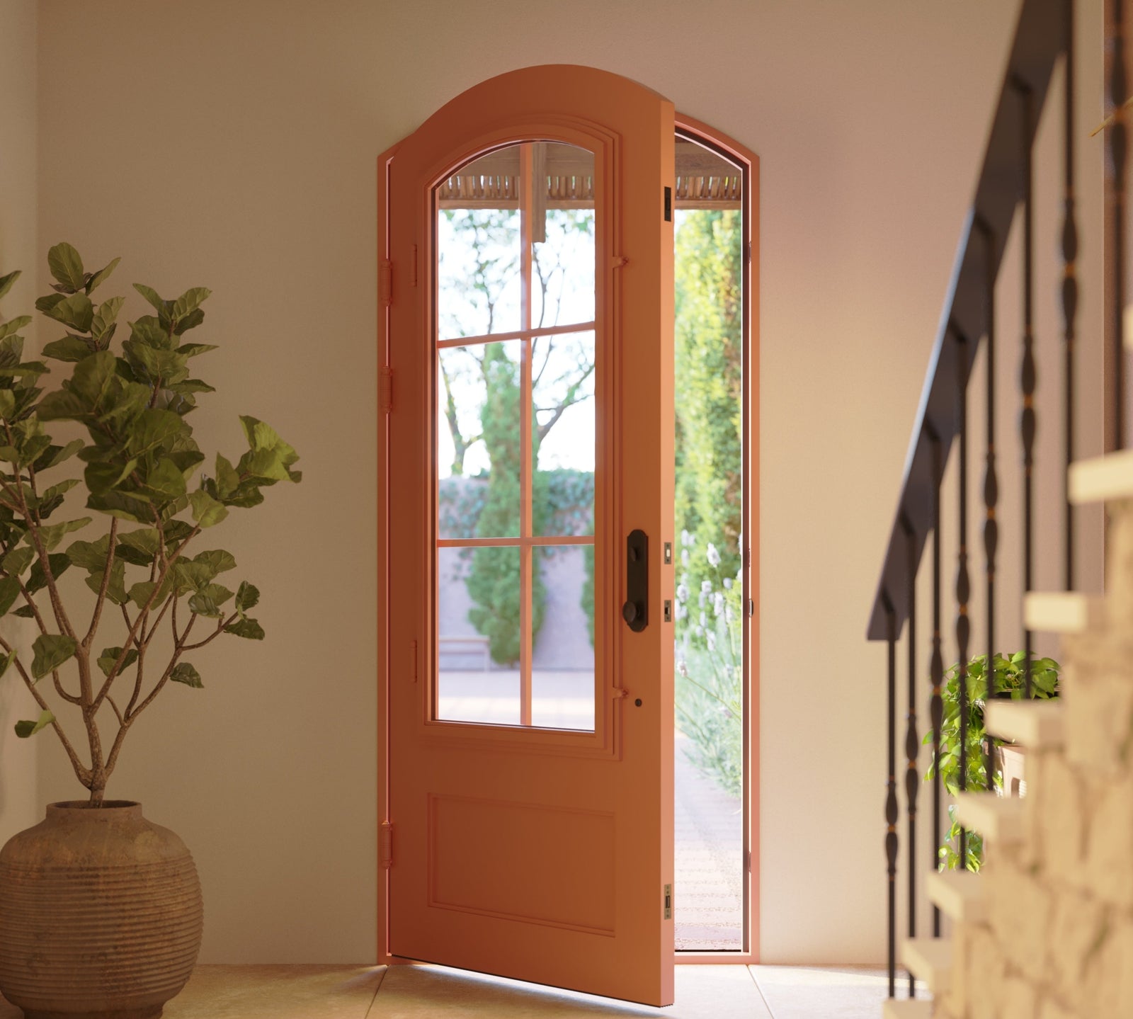 Pink Iron entry Door standing open