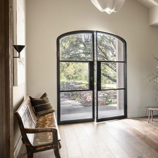 Steel Doors with Mini Arch Top Showing Trees