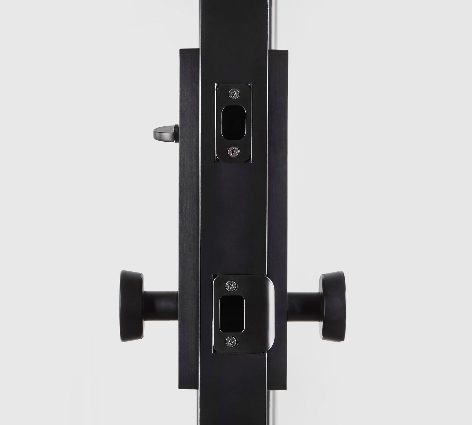 Black Steel Door Profile Showing Hardware and Locks
