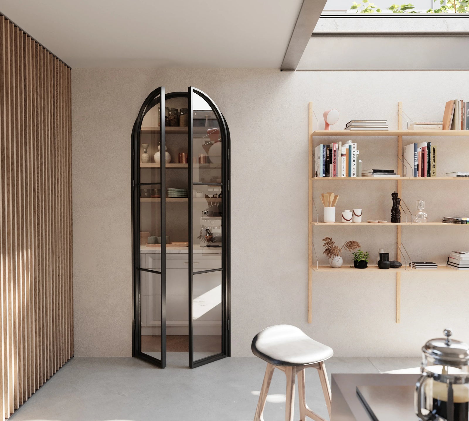 steel pantry door in modern luxury kitchen