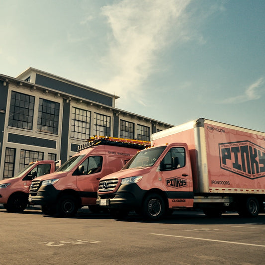 Pinkys Trucks in front of Warehouse