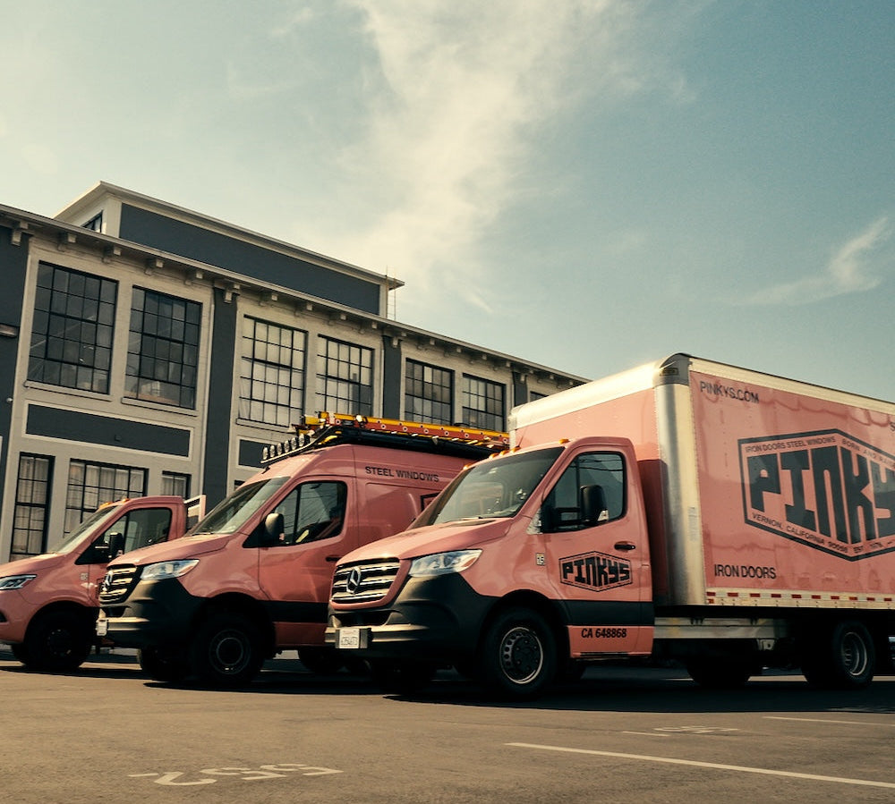 Pinkys Trucks in front of Warehouse