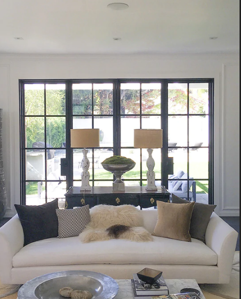 a room with large windows