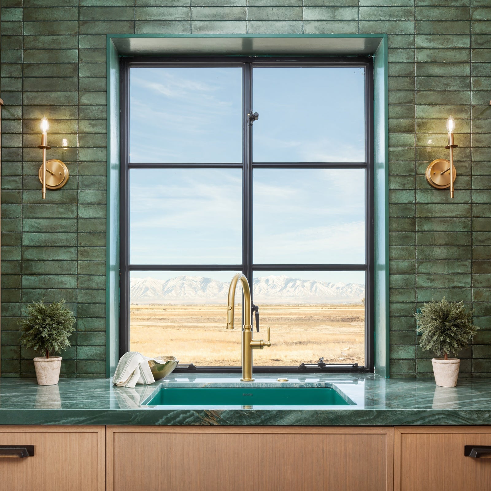 Steel casement window with narrow frame and operable glass panel