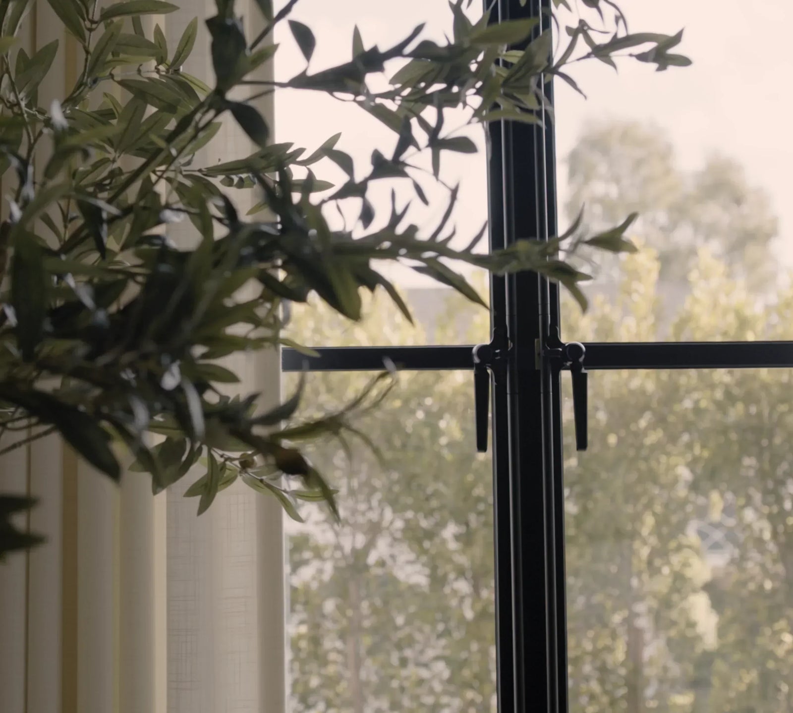 Architectural steel window with expansive glass and slim steel frame
