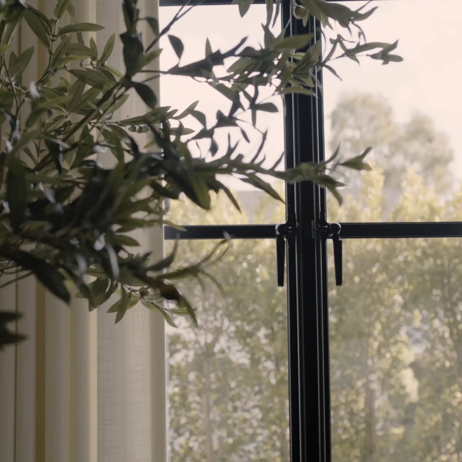 Architectural steel window with expansive glass and slim steel frame