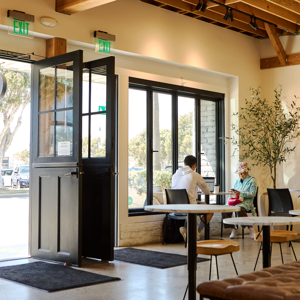 Steel door system with full glass panels and modern architectural design