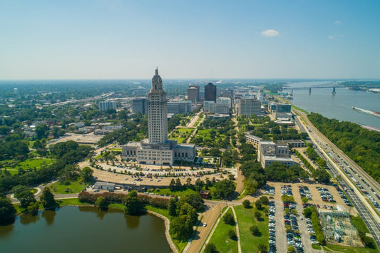 Arial view of Baton Rouge, Louisiana cityscape