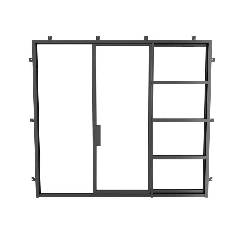 Architectural pocket slider with large glass panel.