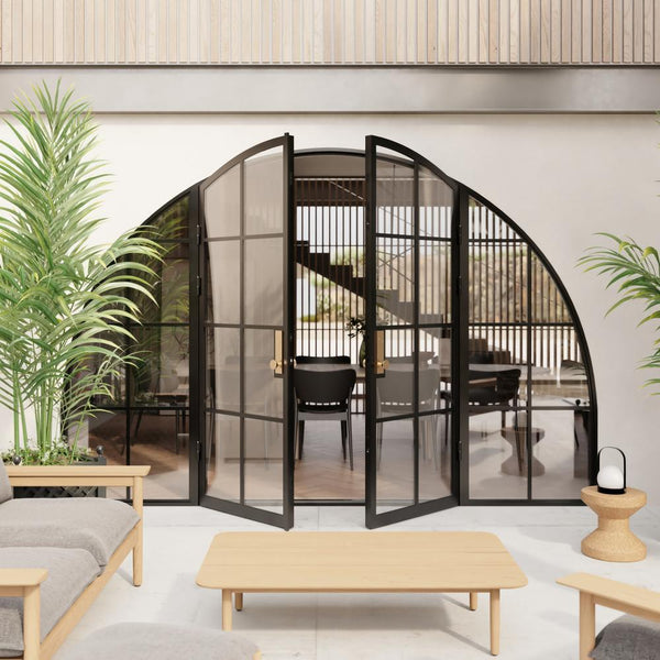 grand arched double entry doors with side windows and thermal barrier frame