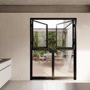 Contemporary double Dutch steel doors with minimalist frames.