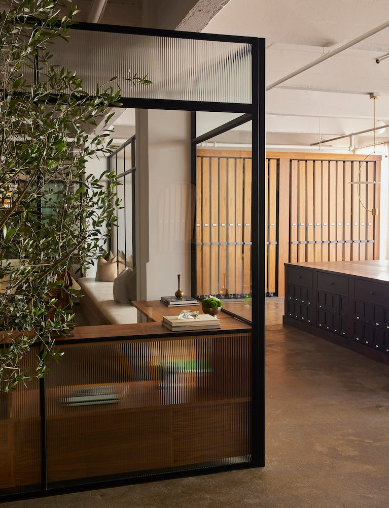 side shot of pinkys showroom steel wall panel