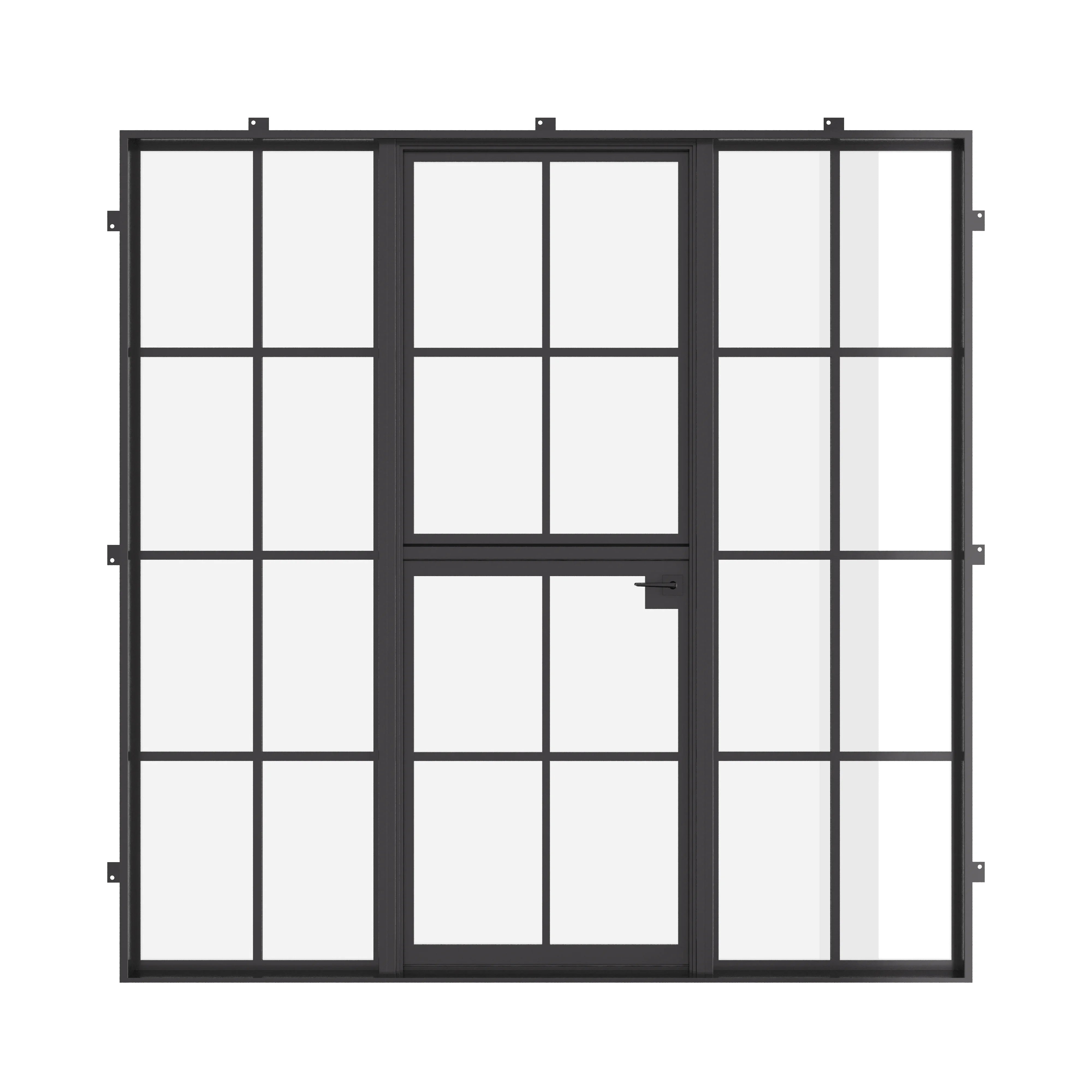 Dutch single flat steel entry door with sidelights, insulated glass