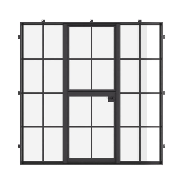 Dutch single flat steel entry door with sidelights, insulated glass