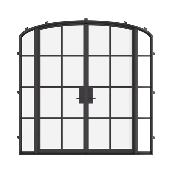 Double mini arch exterior steel door with sidelights
