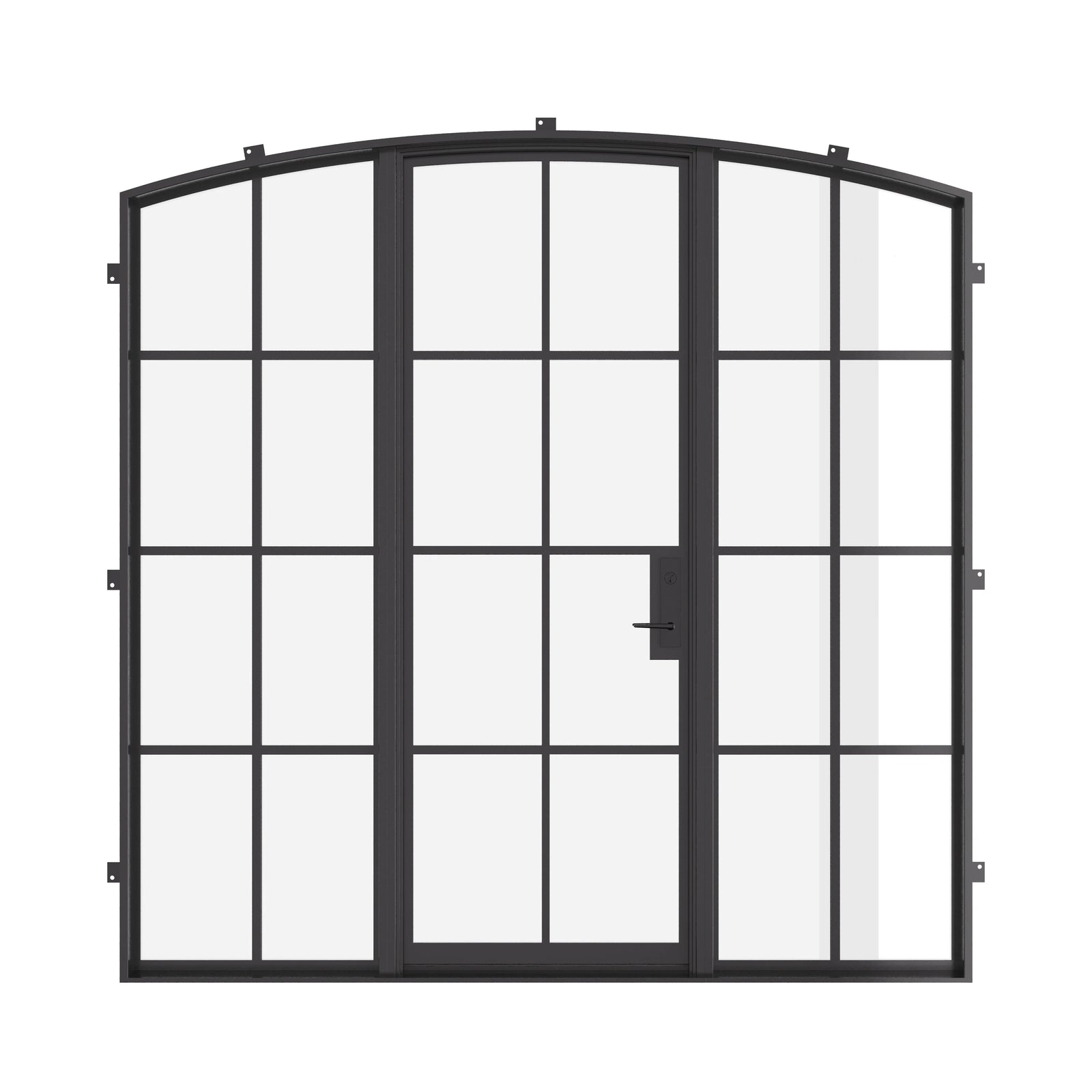 single arch steel door with sidelights and thermal break