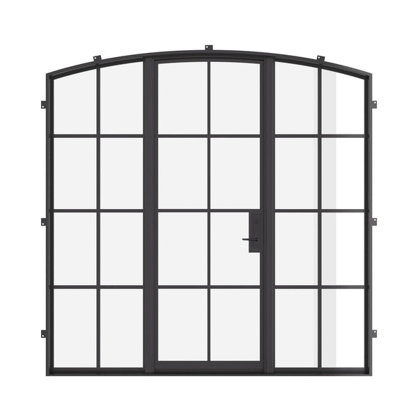 single arch steel door with sidelights and thermal break