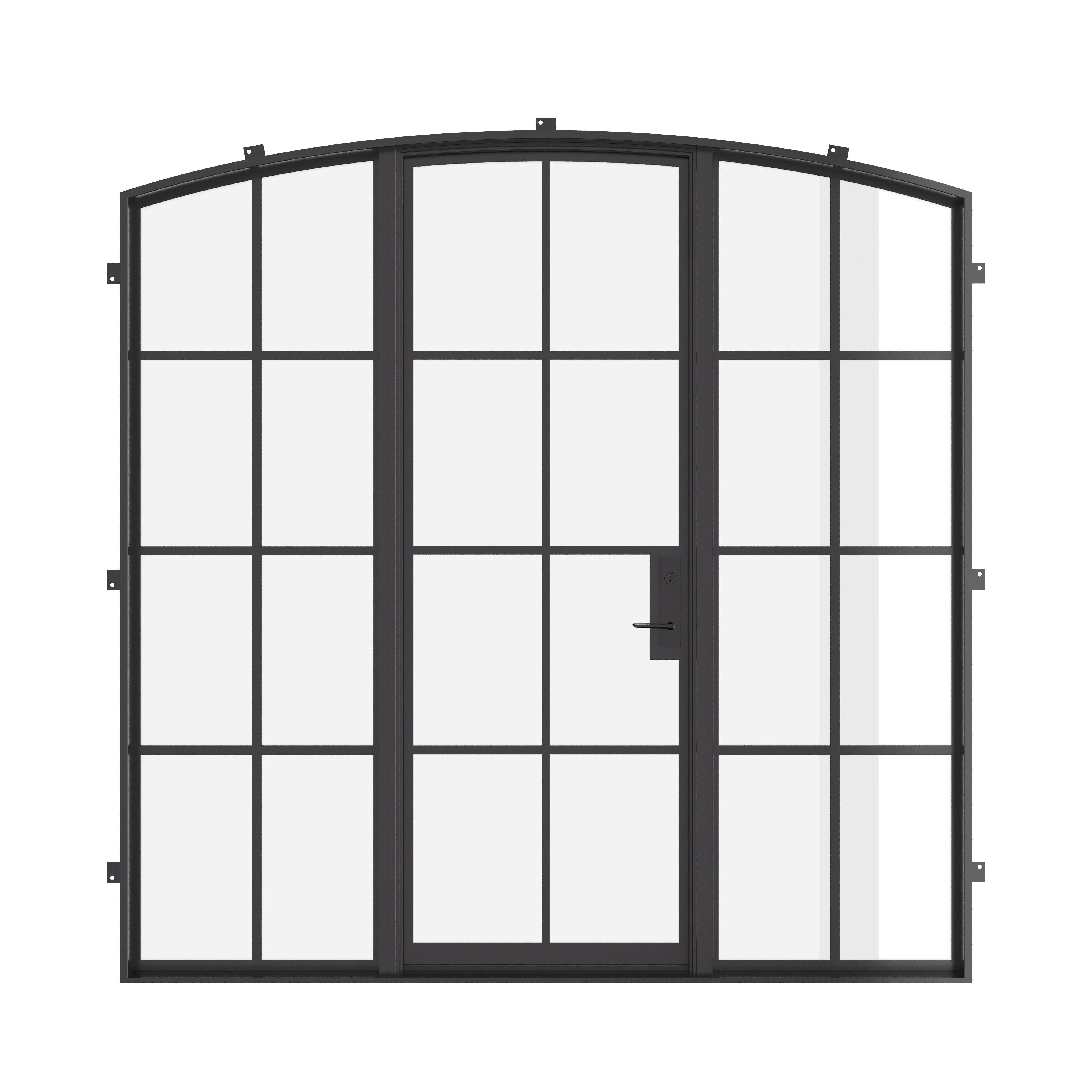 Single arch exterior steel door with sidelights, NFRC-rated