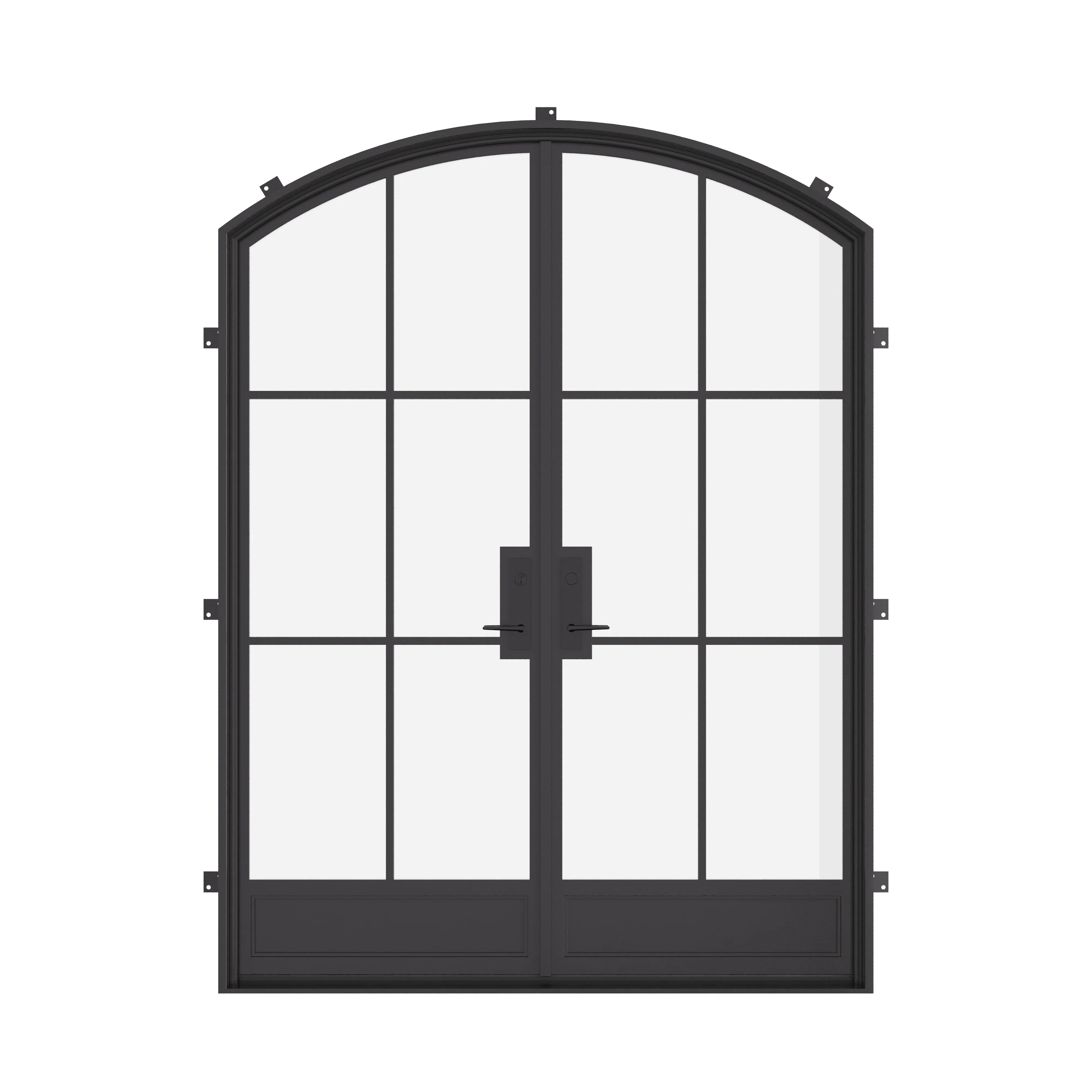 Thermally broken double arch steel entry door with insulated glass and galvanized steel frame