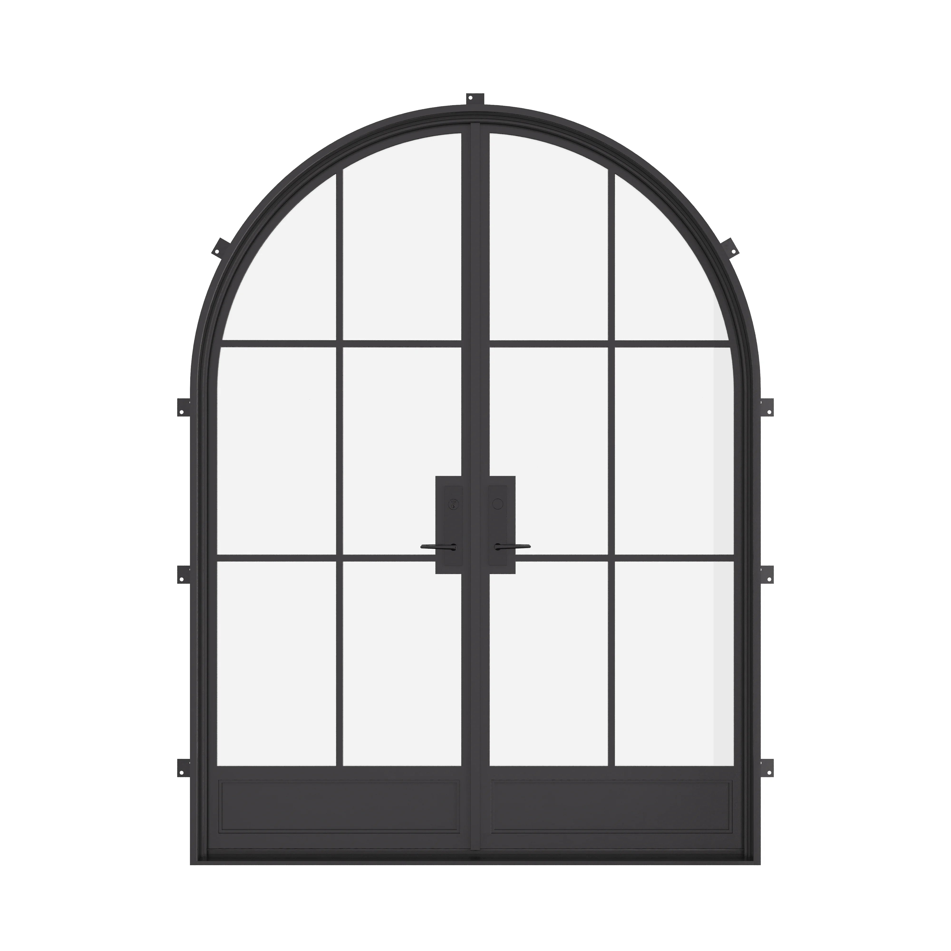 Air 7 double full arch steel front doors, contemporary exterior entry door with large arched tops