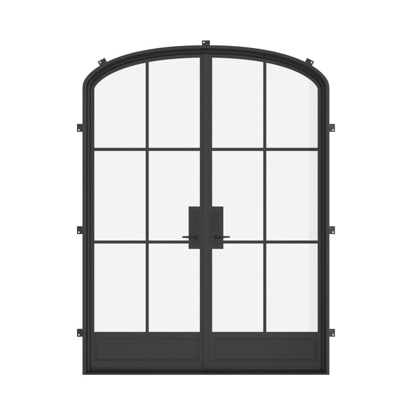 Air 7 double mini arch steel front doors, modern exterior entry door with subtle arched panels