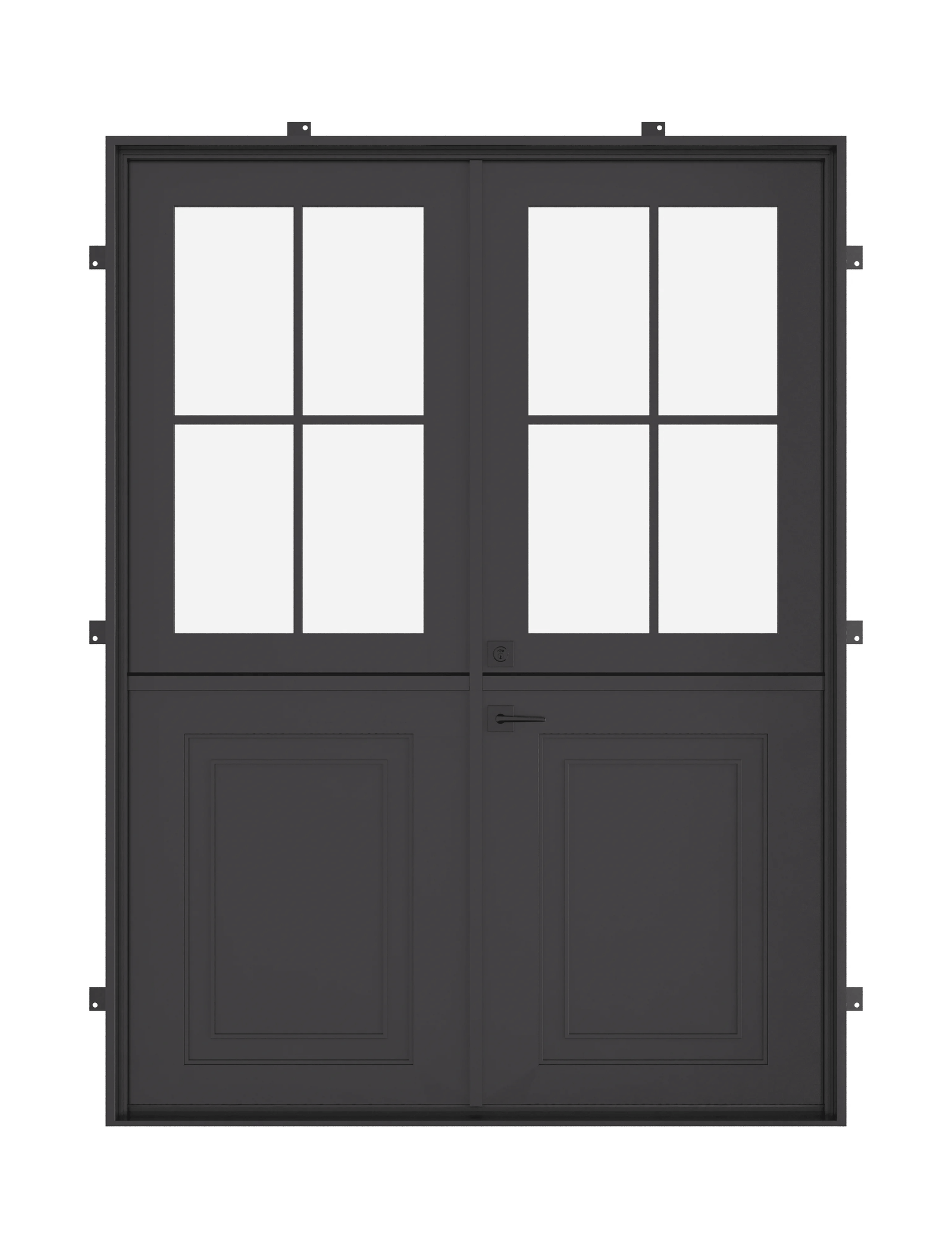 Double dutch black steel doors with square panel window