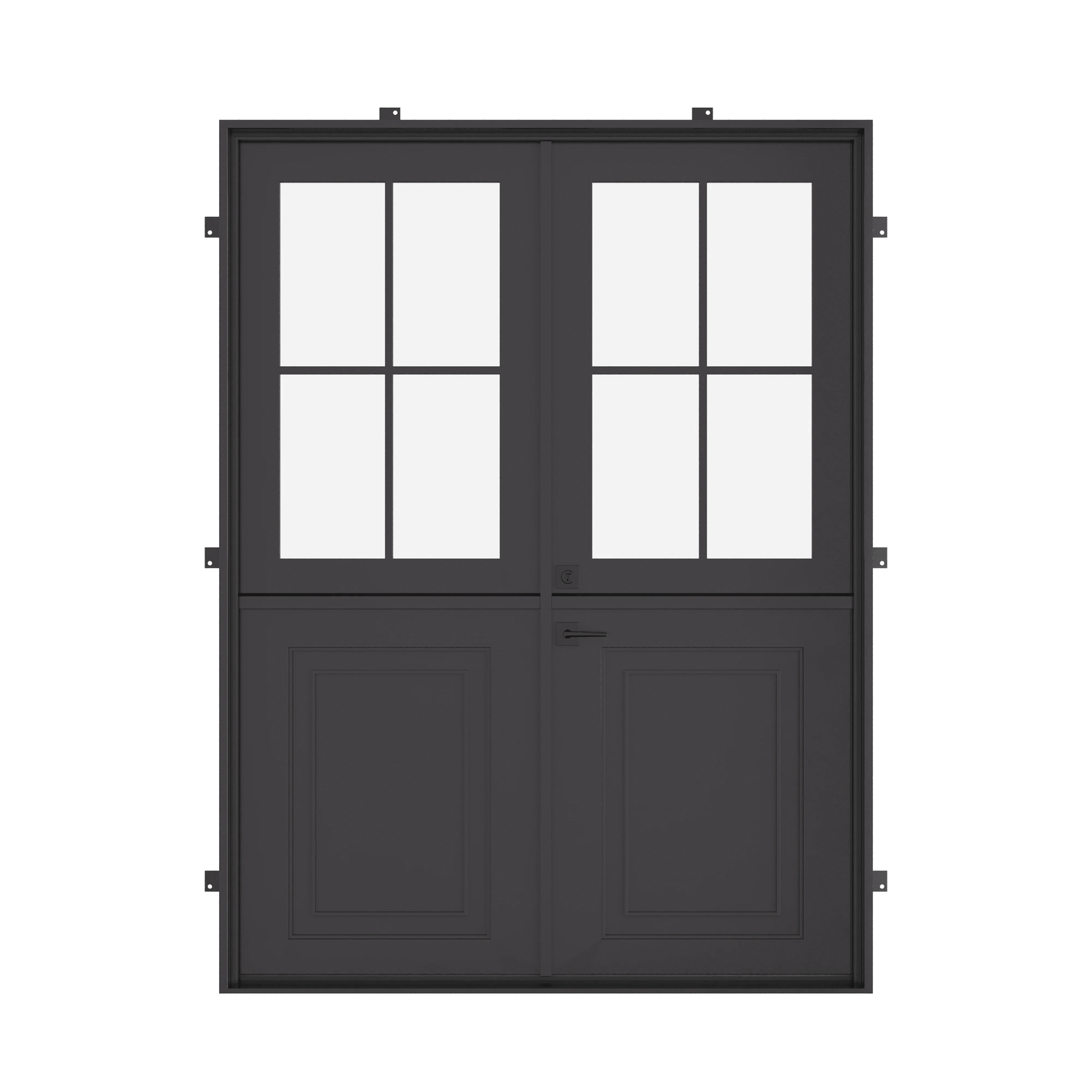 Double dutch black steel doors with square panel window
