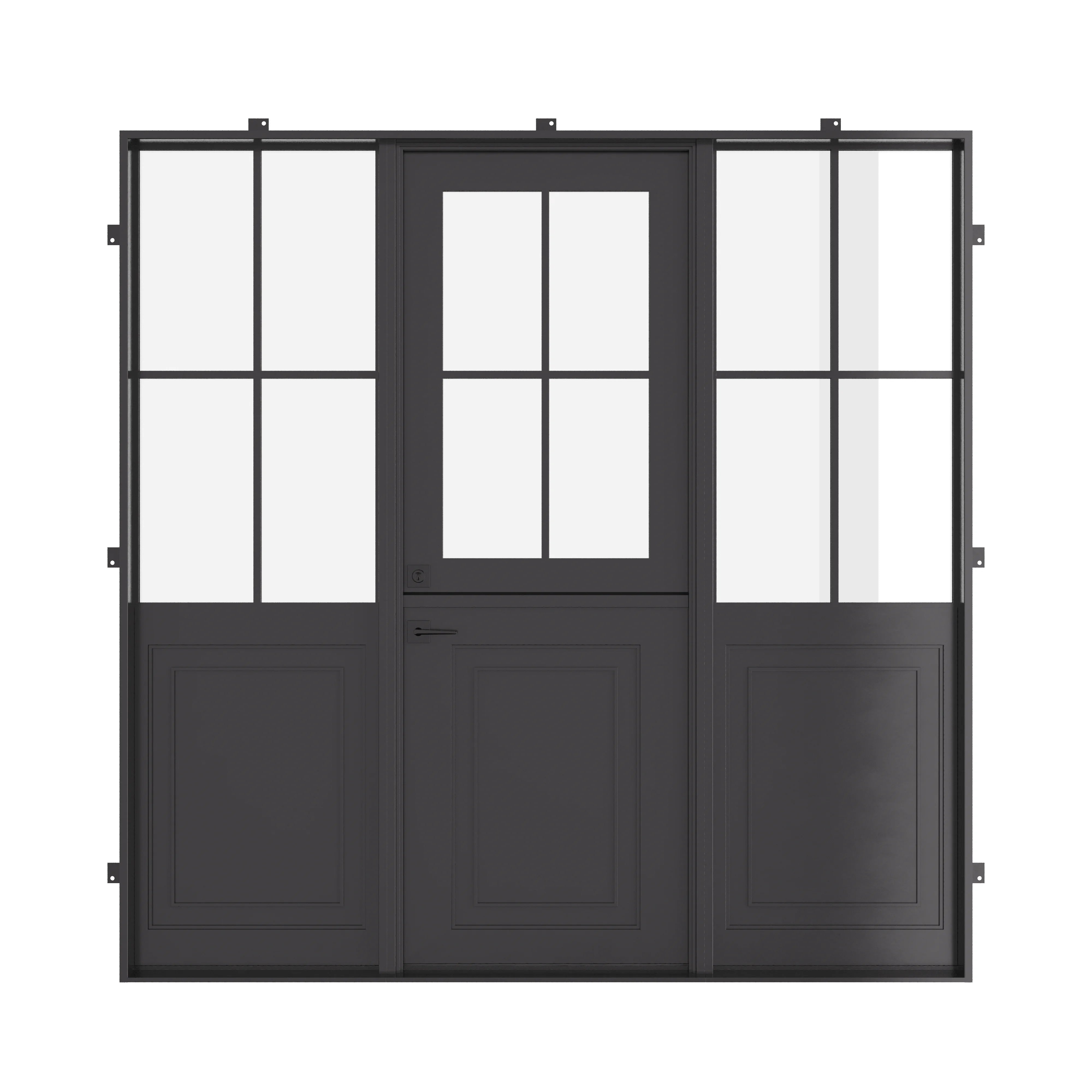 Air Getty Dutch single flat steel front door with side windows and split Dutch configuration