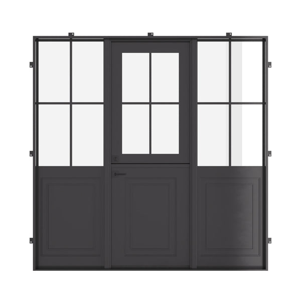 Air Getty Dutch single flat steel front door with side windows and split Dutch configuration