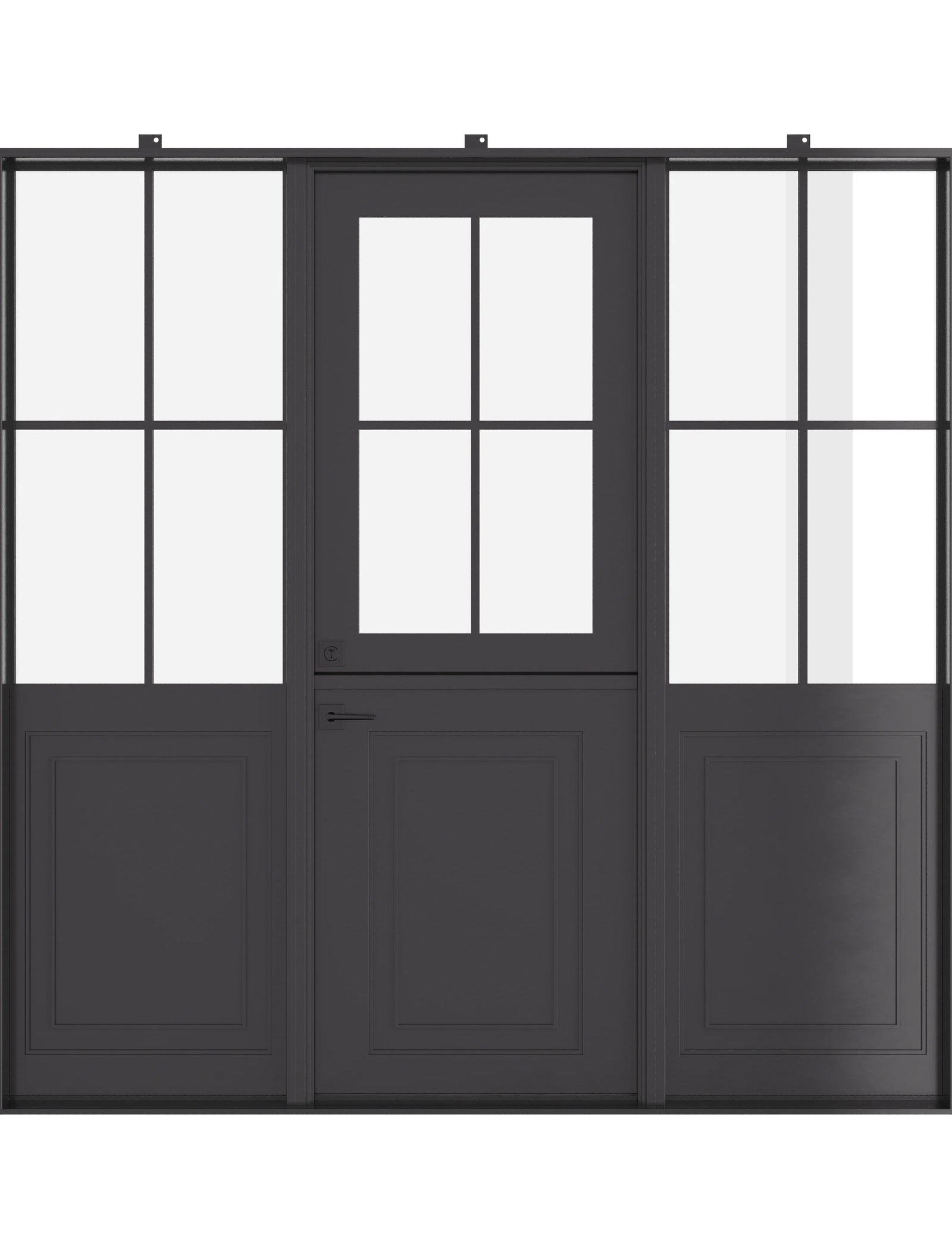 Air Getty Dutch single flat steel front door with side windows and classic Dutch split design