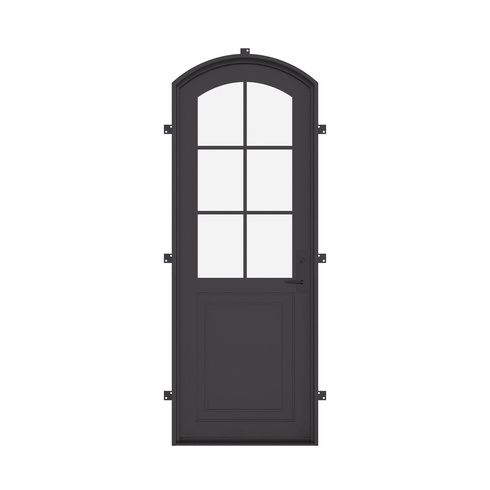 Air Getty single arch custom steel front door with classic European curved top design