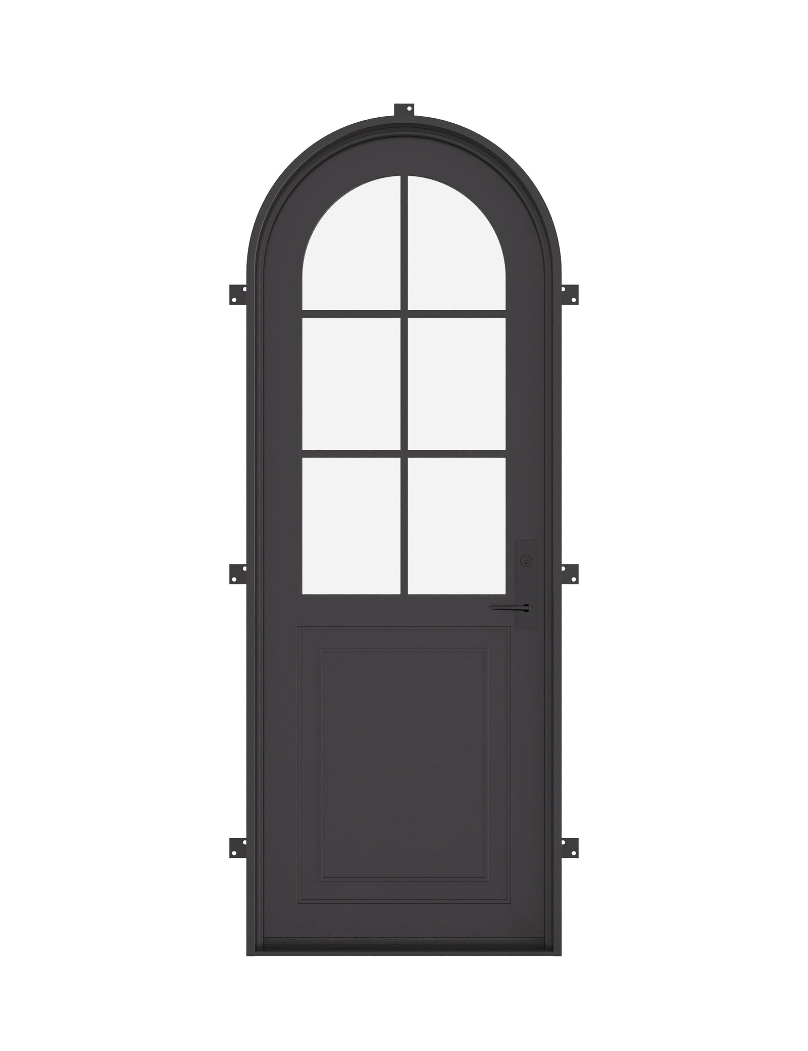 Air Getty single full arch custom steel front door with classic curved top design