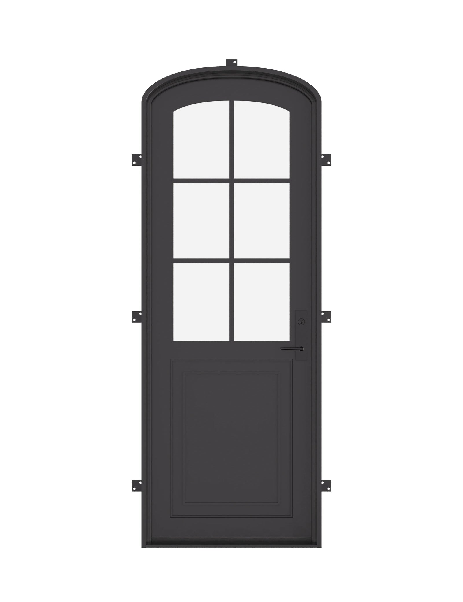 Air Getty single mini arch steel front door with subtle curved arch and classic European styling