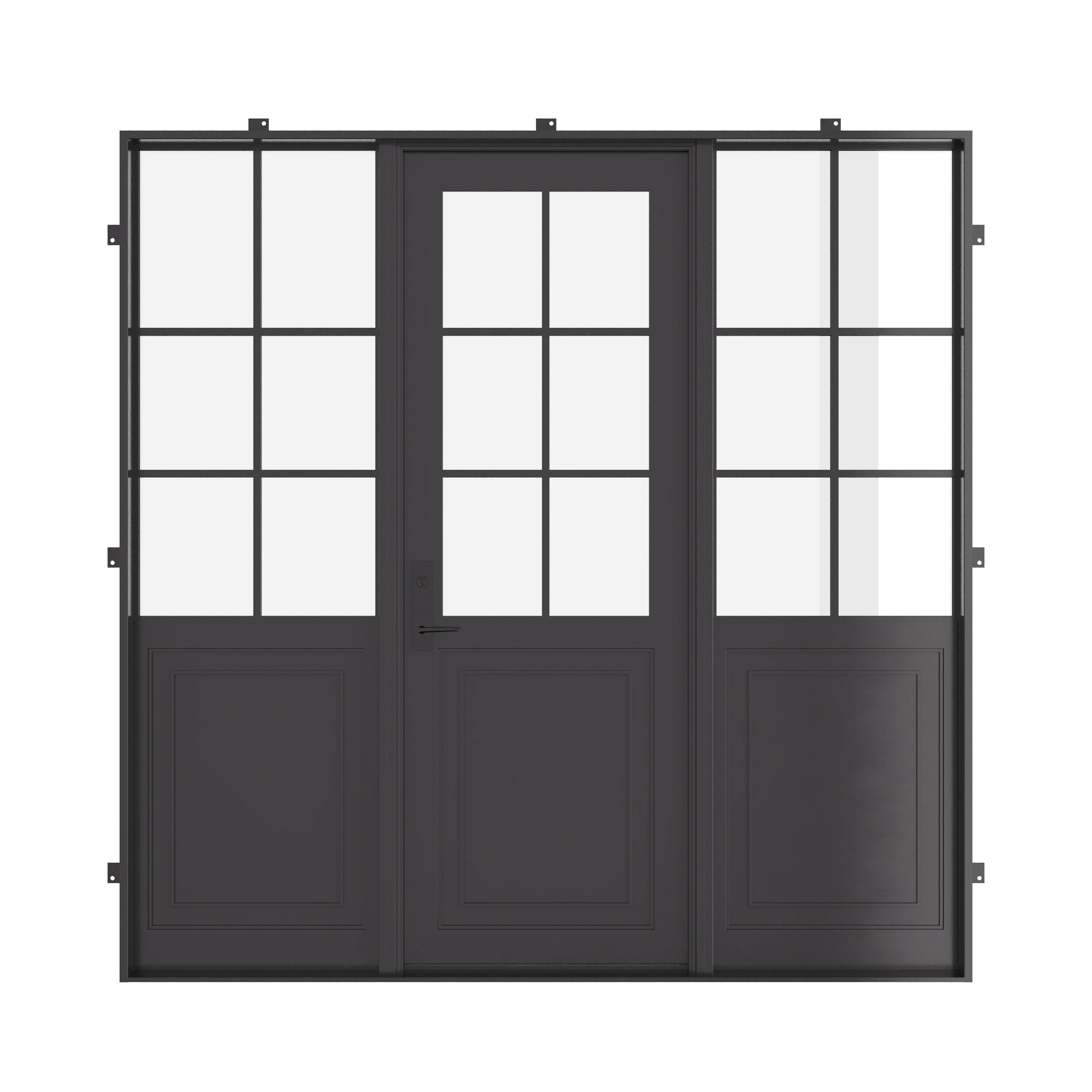 Air Getty single flat steel front door with side windows and classic architectural styling