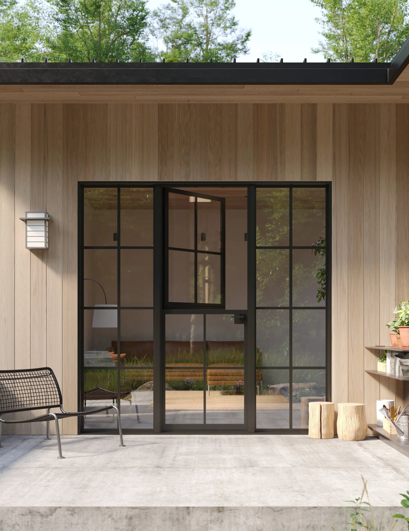 Modern Dutch single flat steel entry door with side windows