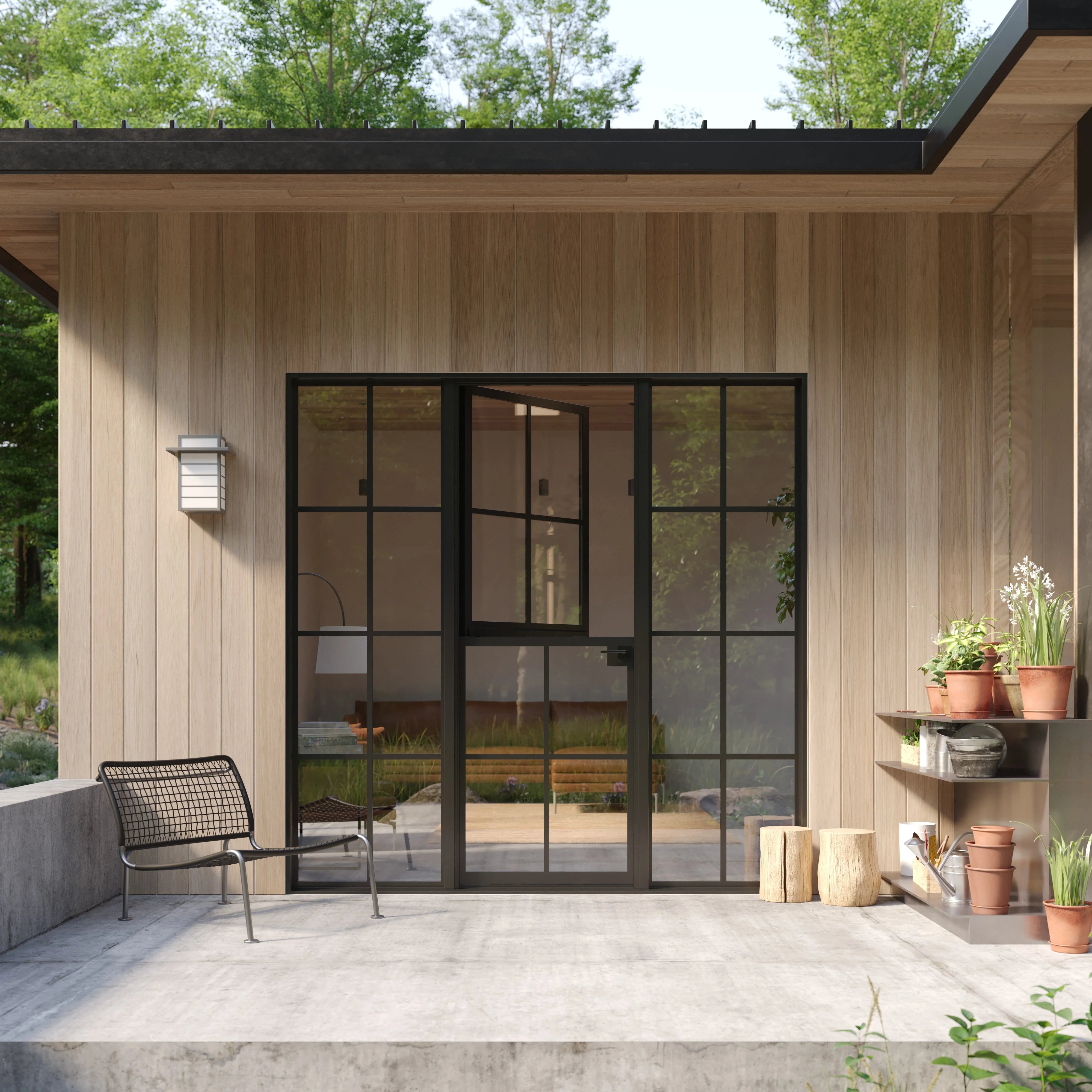 Modern Dutch single flat steel entry door with side windows