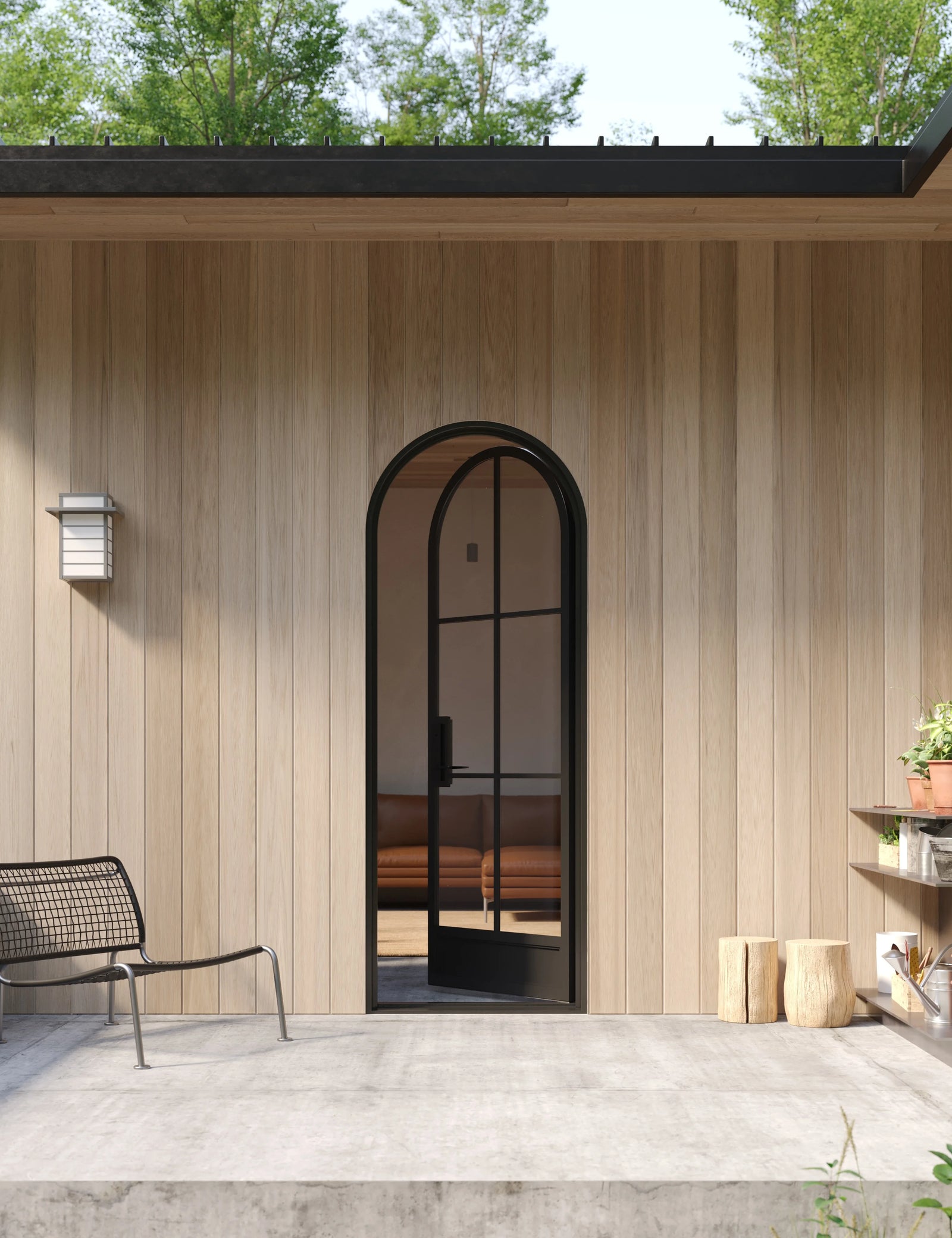 Air 7 single full arch steel front door, contemporary residential arched entry design