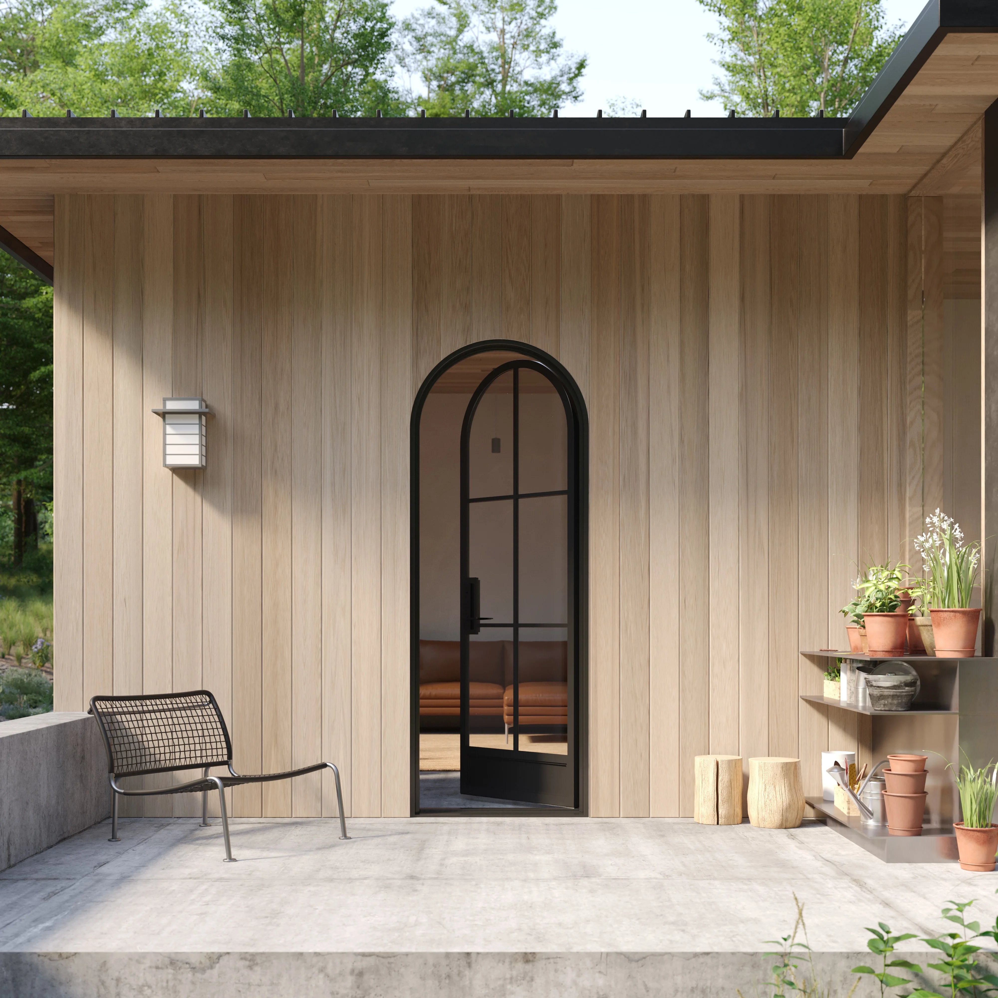 Air 7 single full arch steel front door, contemporary residential entry with full arch design