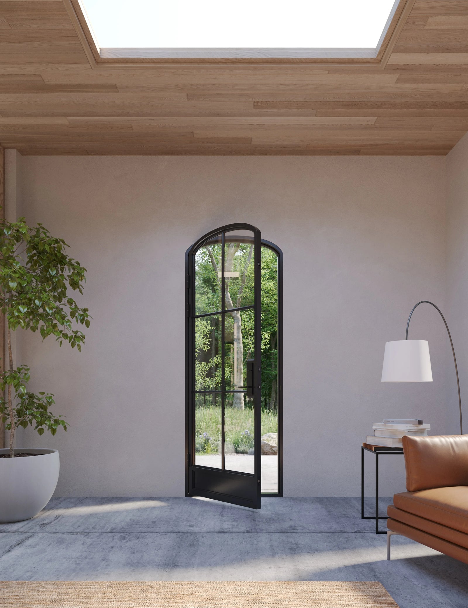 Air 7 single mini arch steel front door, contemporary steel entry door with soft curved design