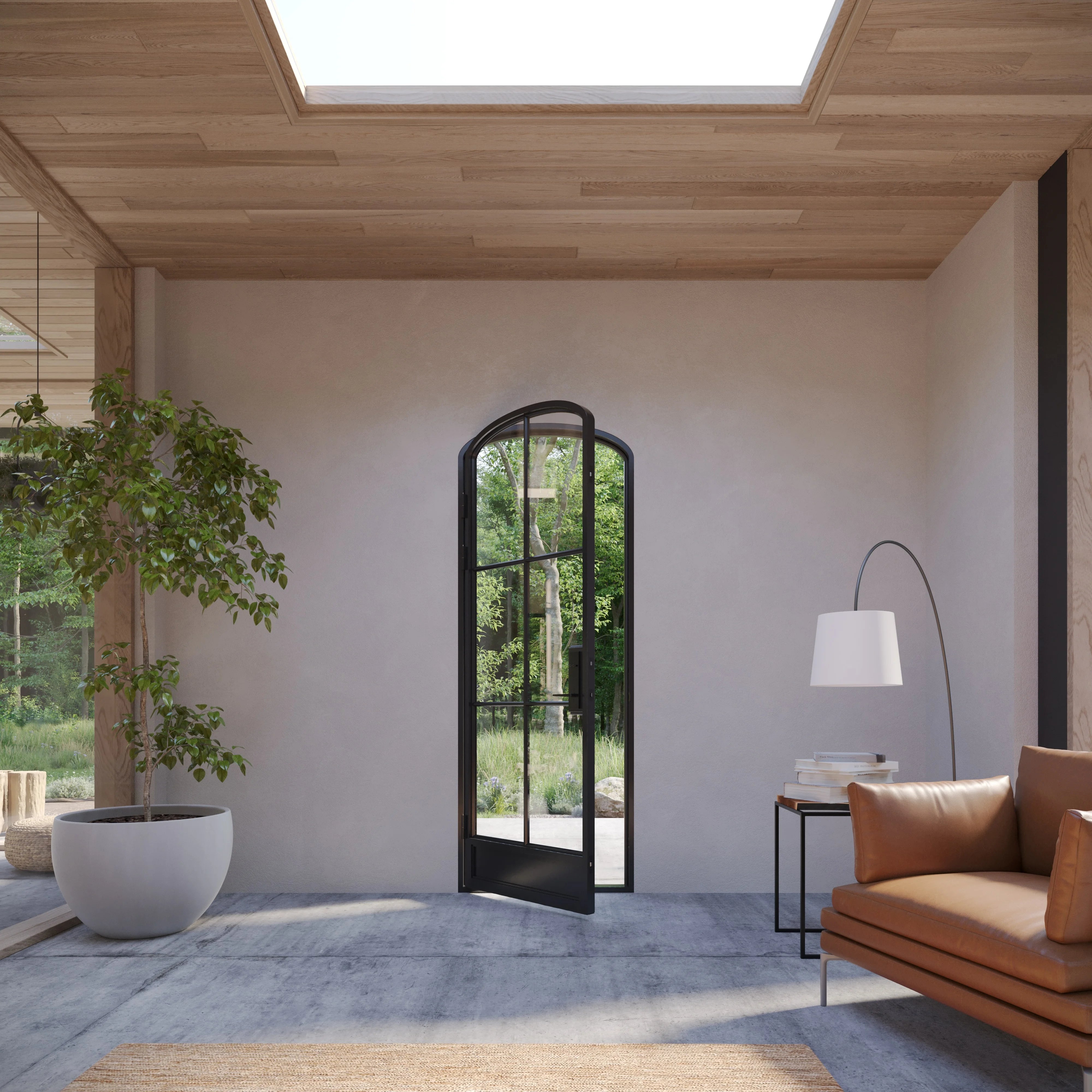 Air 7 single mini arch steel front door, contemporary steel entry door with soft curved design