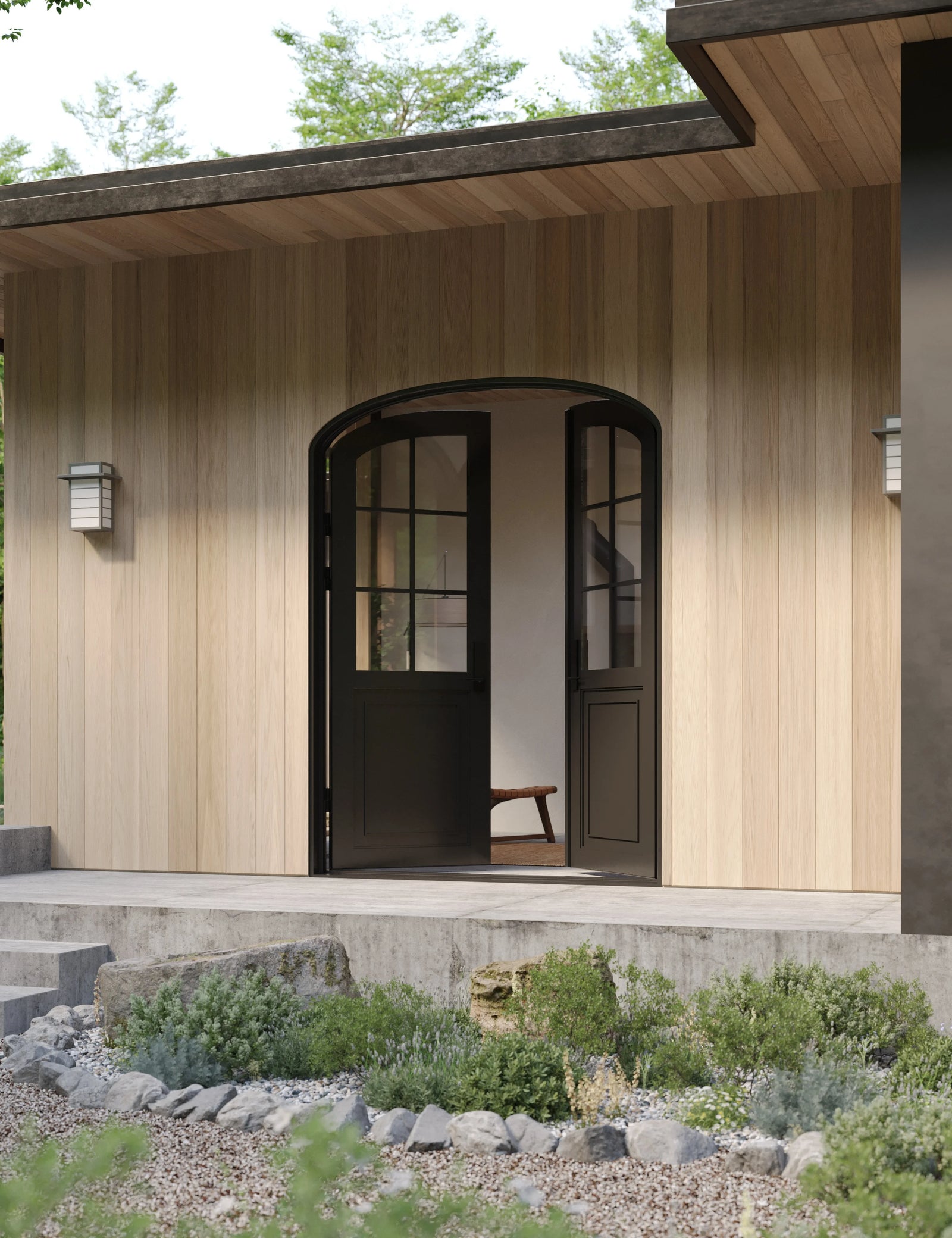 Air Getty double mini arch architectural steel front doors with elegant residential entry styling